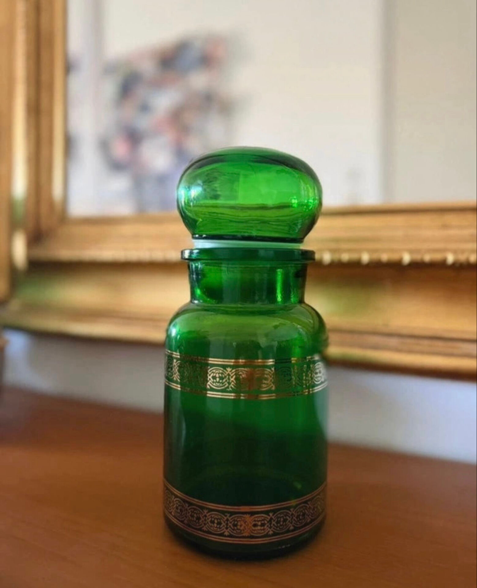 Vintage green apothecary jar