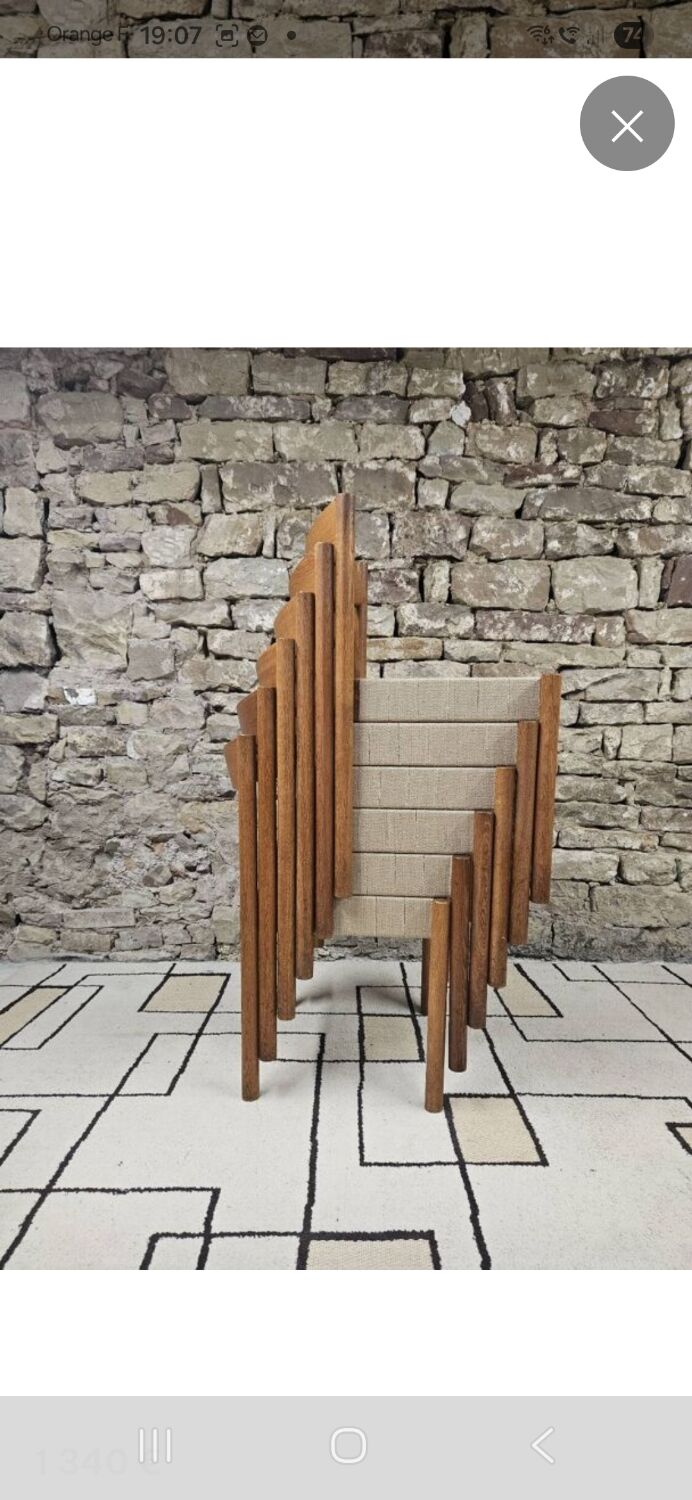 6 chaises Scandinave 1960' sangles tressées