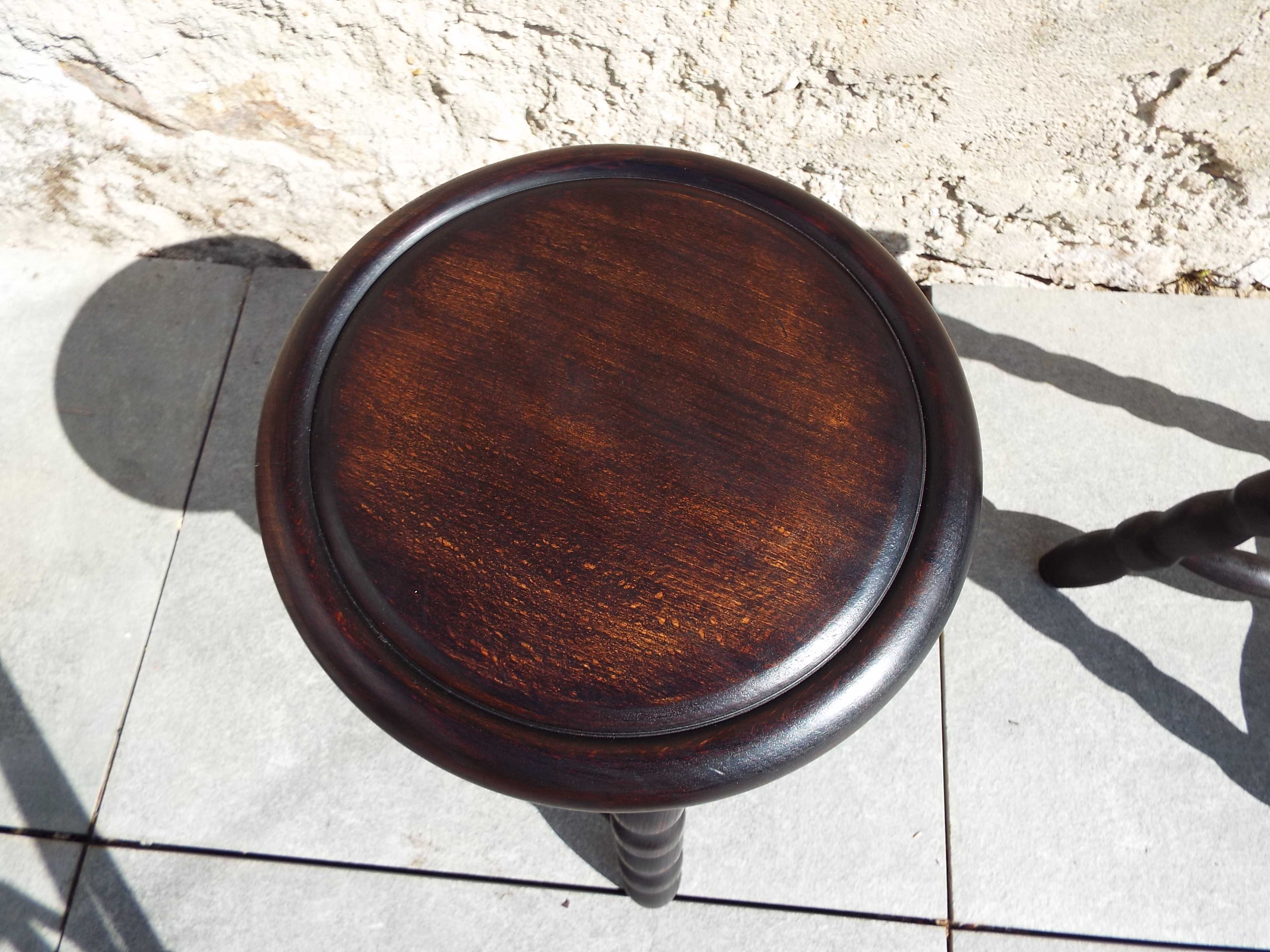 Pair of turned wooden tripod stools