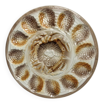 Antique Sarreguemines oyster platter – crab – 38 cm – slipware
