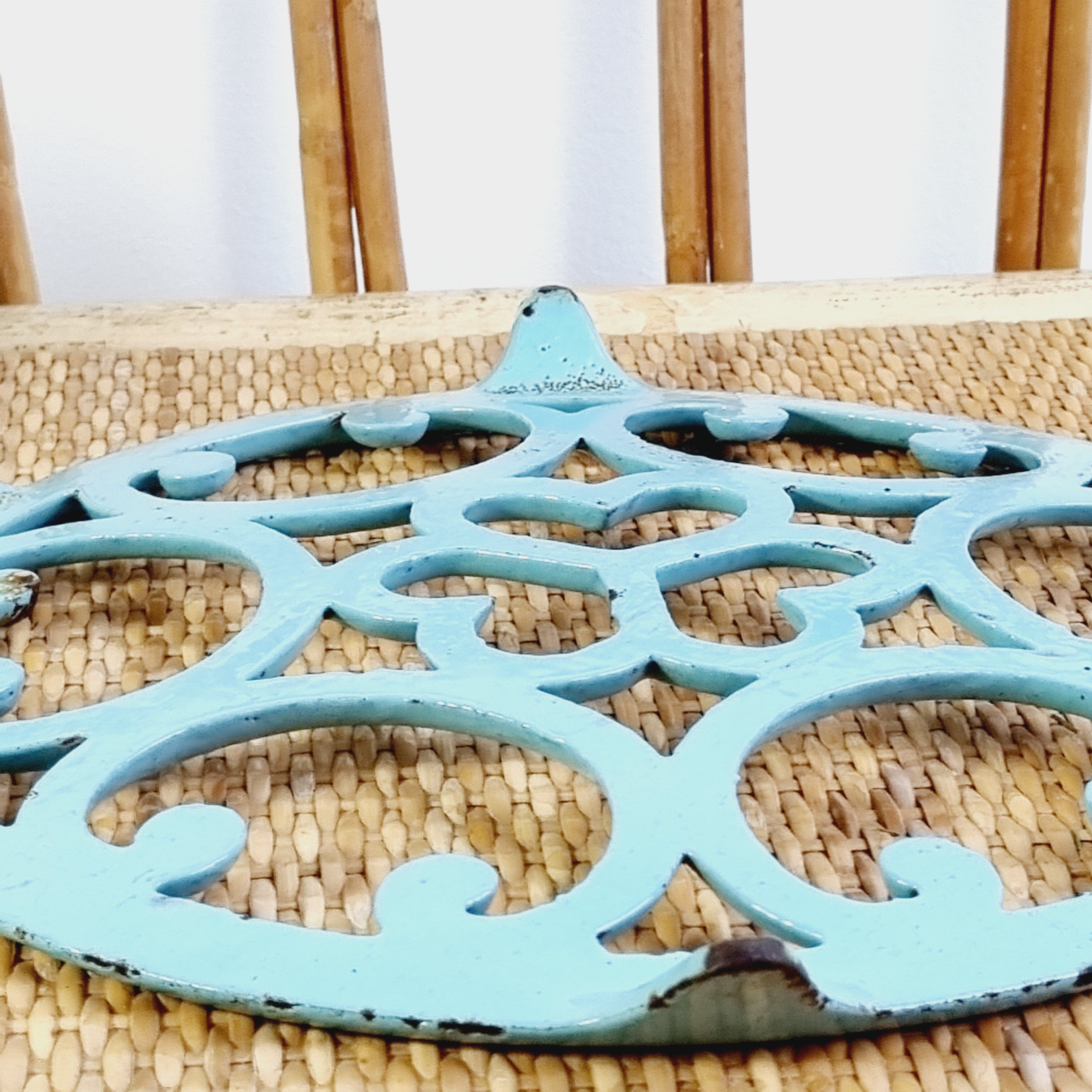 Sky blue cast iron underside