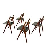 4x Teak Dining Chairs Hans J. Wegner CH29 Sawbuck