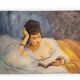 Young woman lying reading oil on panel