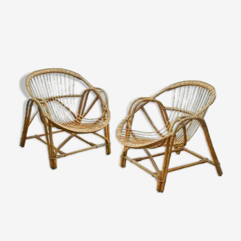 2 armchairs in vintage rattan 1960