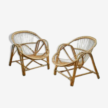 2 fauteuils en rotin vintage 1960