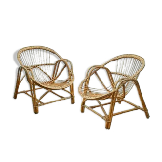 2 armchairs in vintage rattan 1960