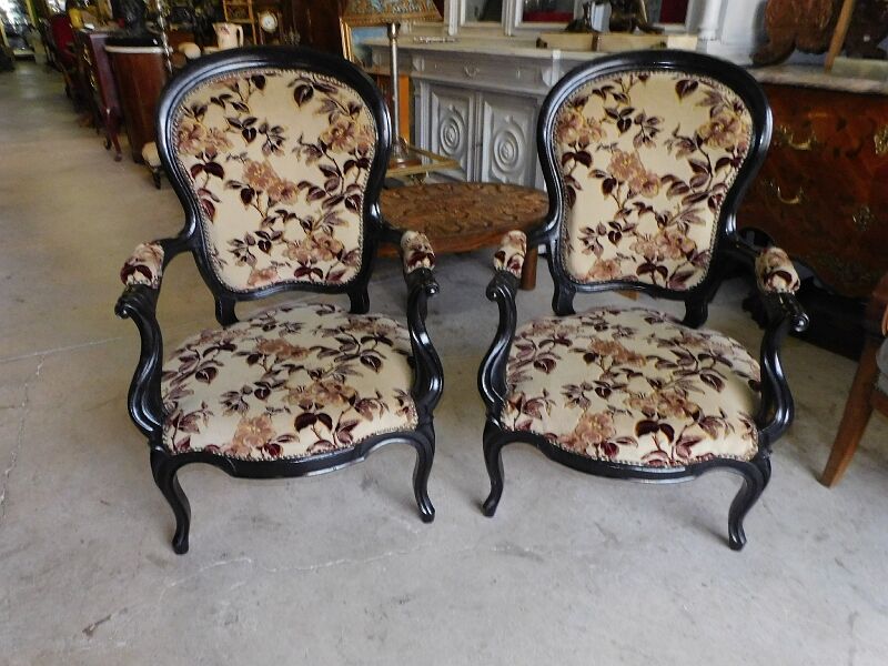 Pair of black armchairs Napoleon lll