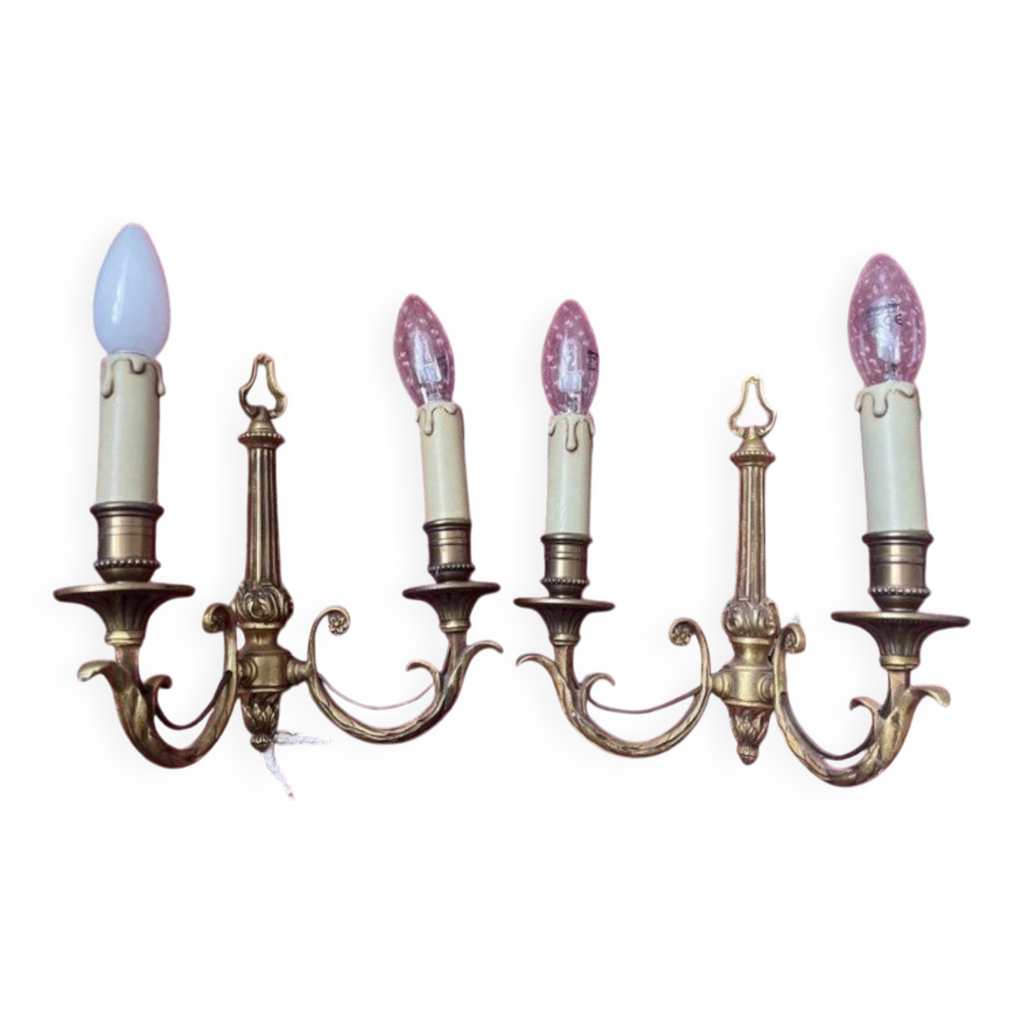 two brass wall sconces