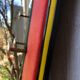 Red coat rack 1950 mirror free form brass hooks