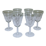 6 glasses with liqueur or aperitif glass decorated with engraved ears