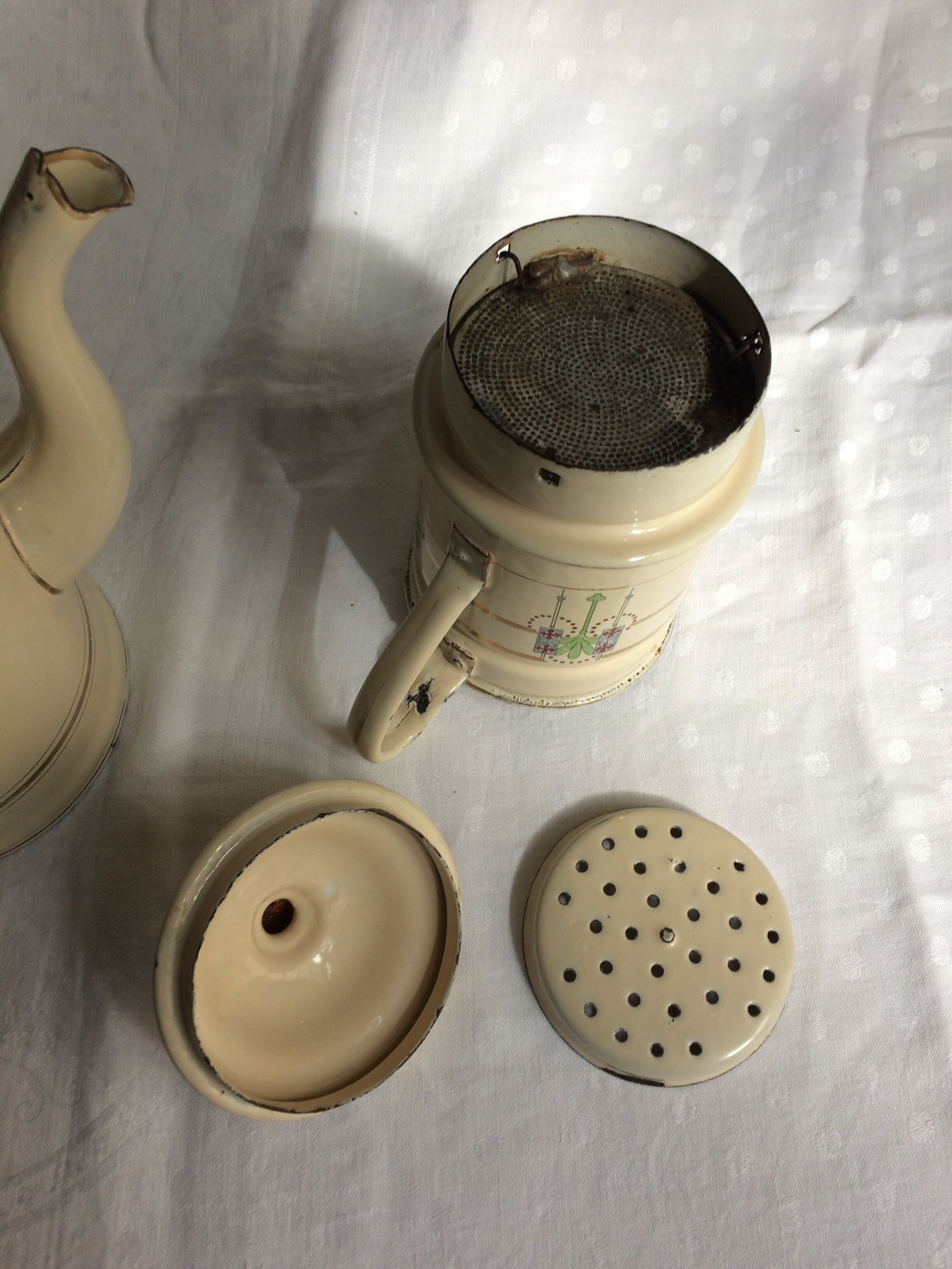 Art Nouveau enamelled sheet metal coffee maker