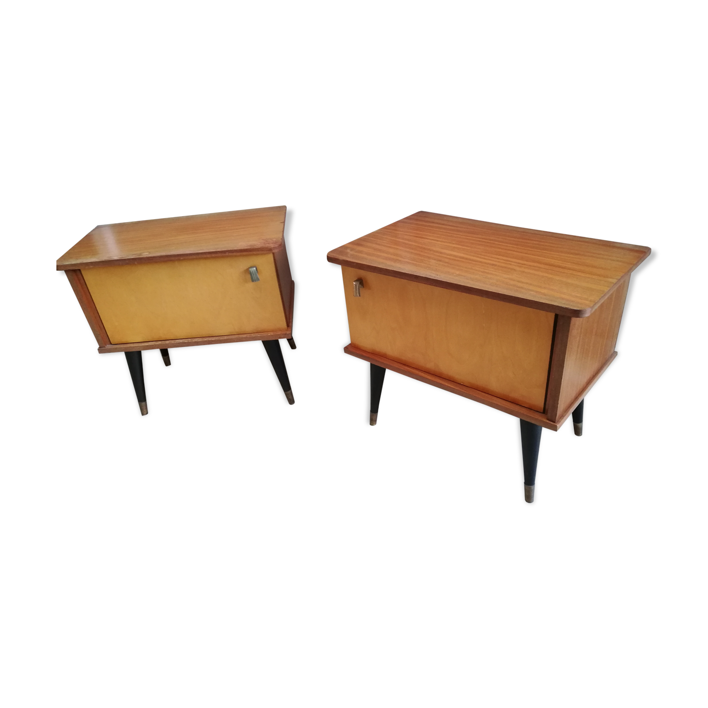 Lot 2 tables de chevet à pieds compas vintage 50-60's