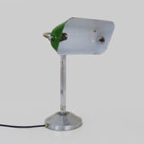 NIAM desk lamp with articulated head, dark green color and chrome. Art Deco