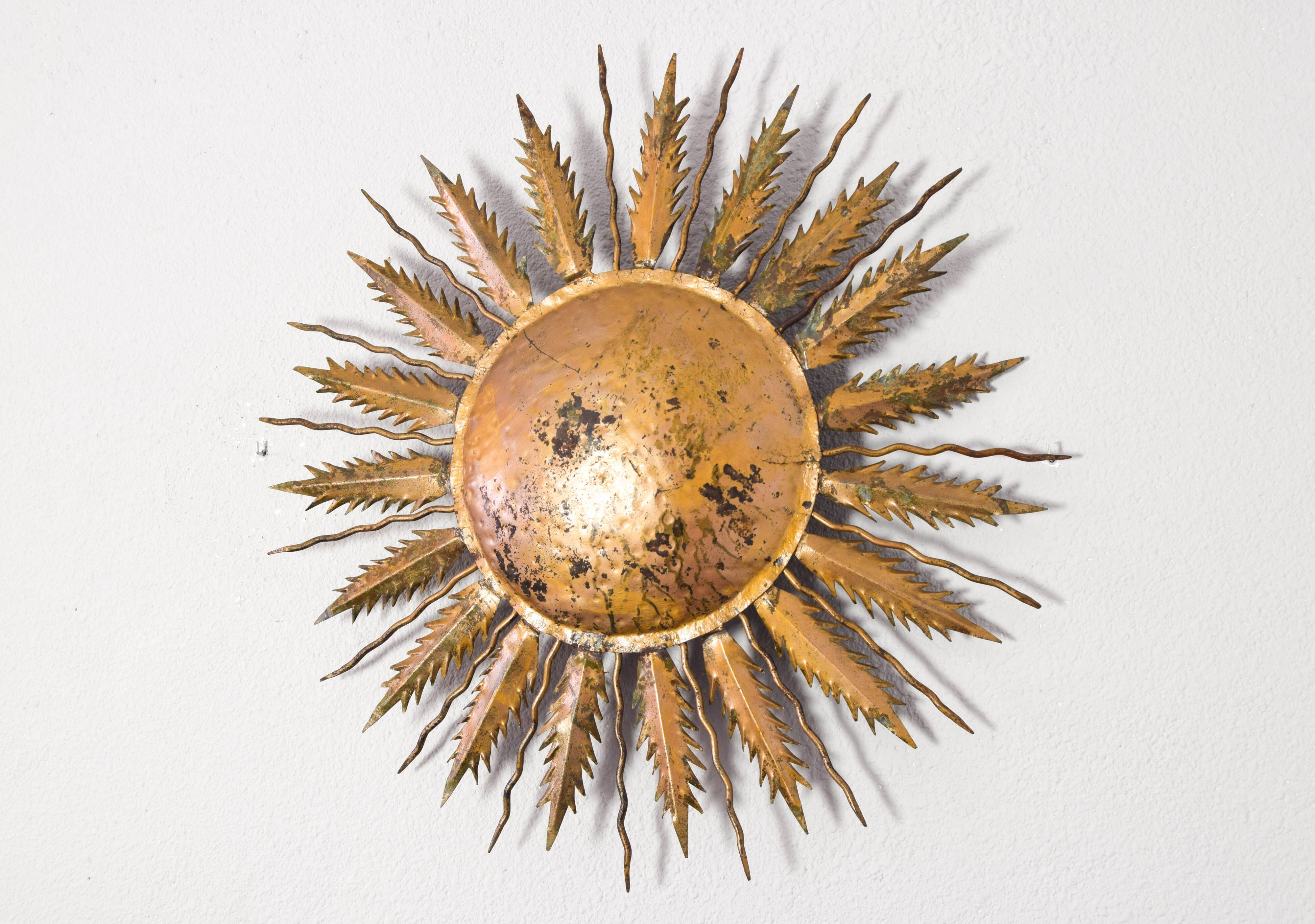 Hollywood Regency Old Sun Golden Flush Mount Light Es