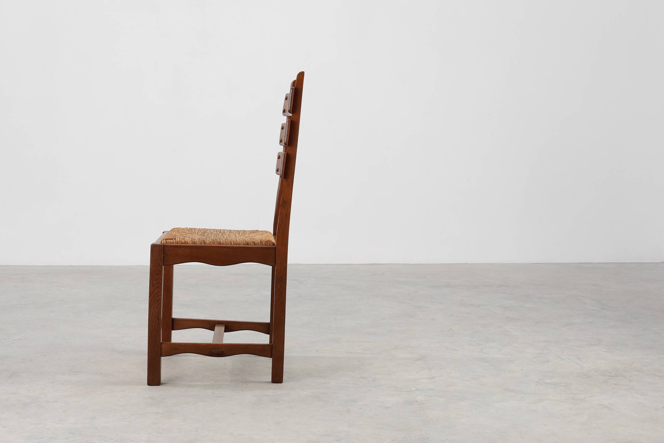 1960s Belgian Mid-Century Chair in Oak and Wicker, Brutalist Style