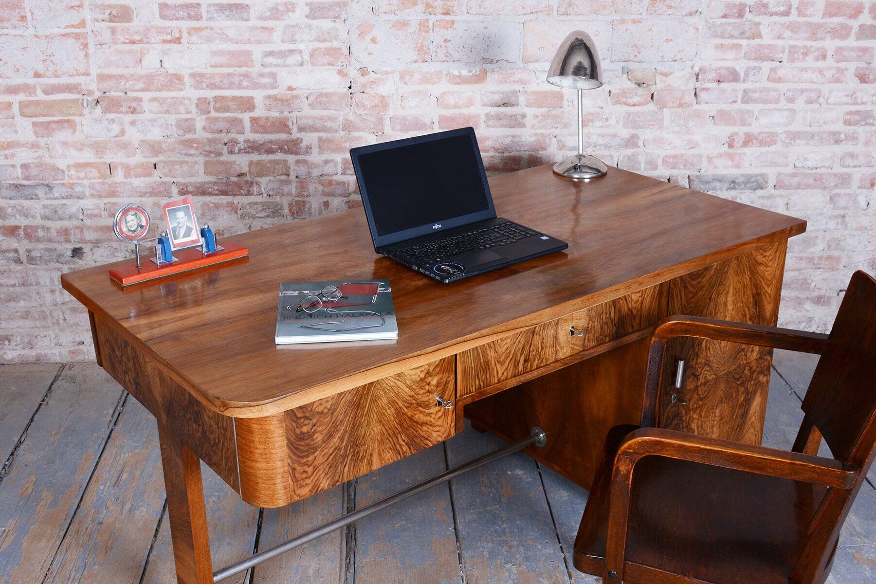 Art Deco Walnut Writing Desk from Up Závody, Czech, 1930s