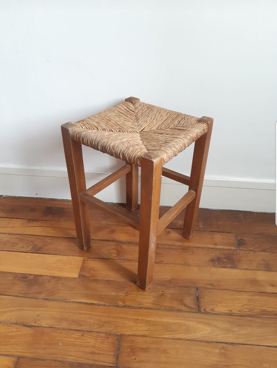 Wooden and straw stool