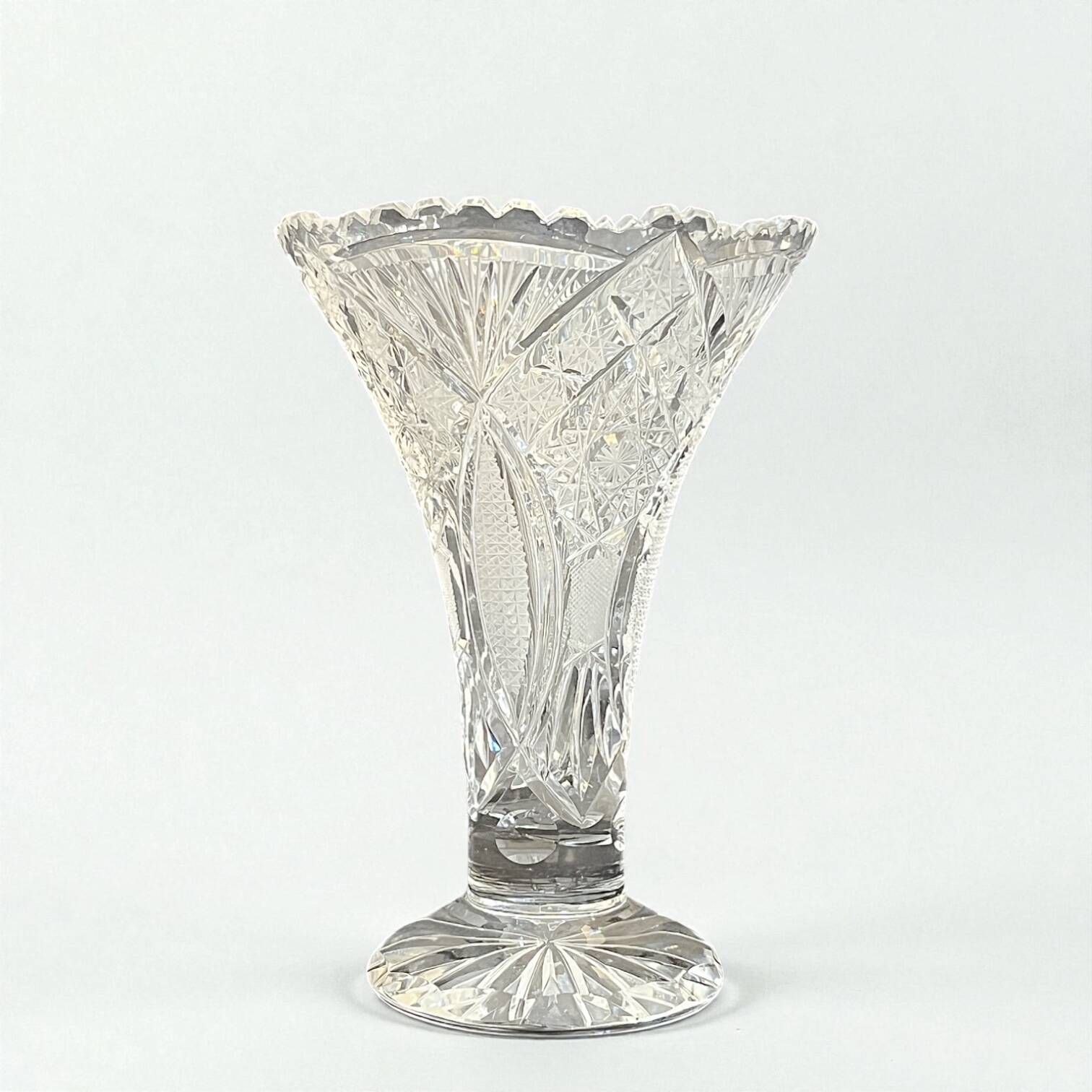 Bohemian crystal trumpet vase on foot vintage crystal vase 1940