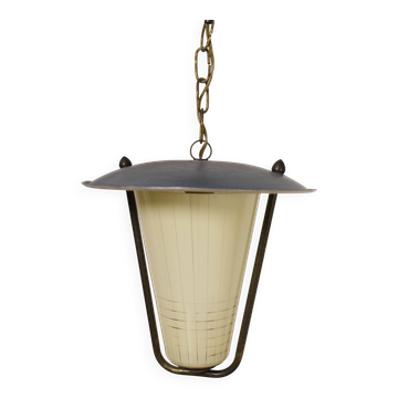 50's Glass and Brass pendant lamp