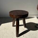 Low hollow upcycled teak tripod stool - Small brown solid wood stool circular seat cr