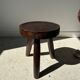 Low hollow upcycled teak tripod stool - Small brown solid wood stool circular seat cr