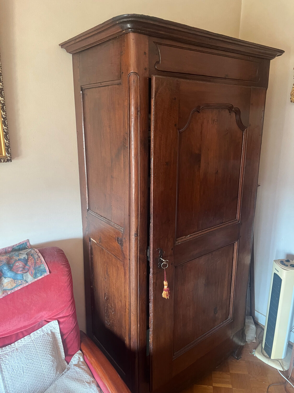 Antique wardrobe with 1 door, solid wood — provincial Louis XV style — XVI
