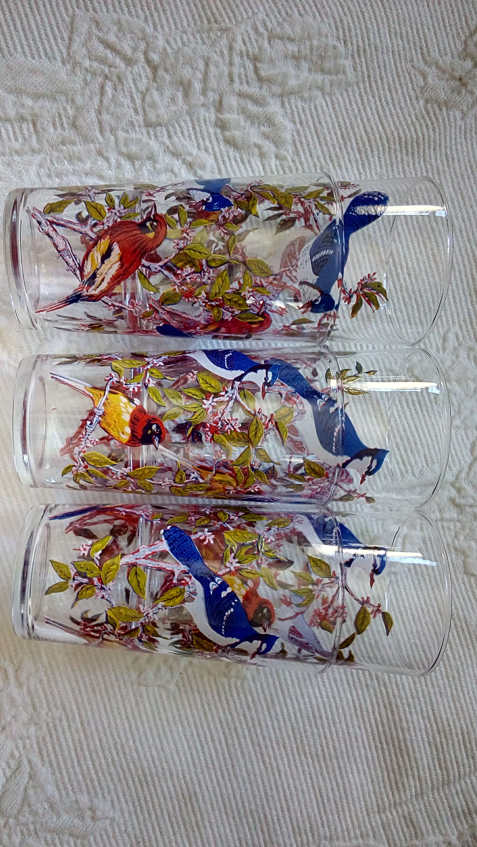Vintage juice glasses, birds