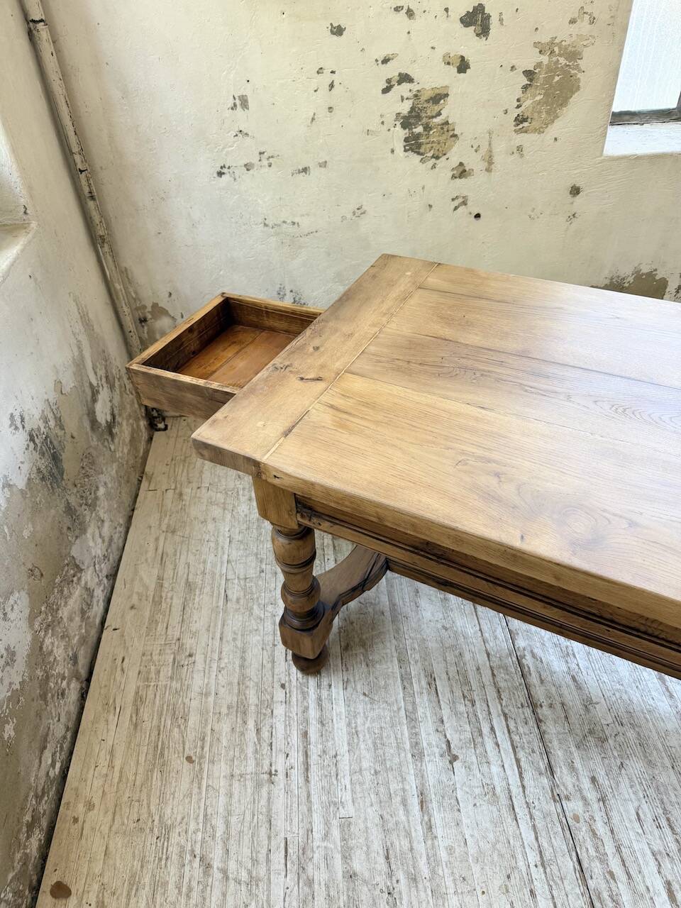Solid oak drapery farmhouse table 2m5 XL