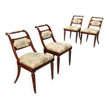 Chaises victoriennes anciennes en acajou et tissu, Royaume-Uni, XIXe siècle
