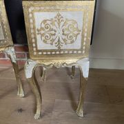 Bedside pair, 3 drawers, 1 drawer and a niche, painted golden wood, italian renaissance style