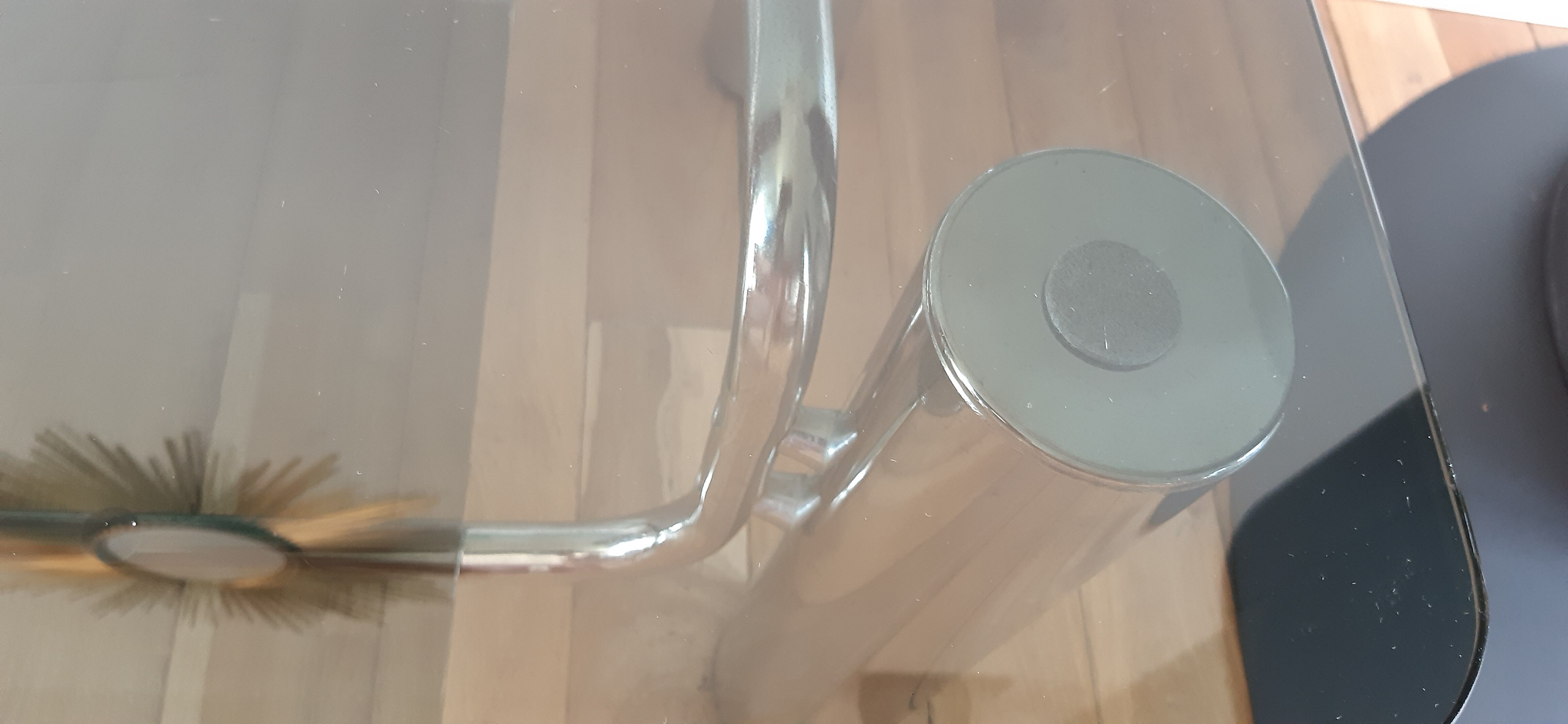 Smoked glass coffee table and chrome legs 70s