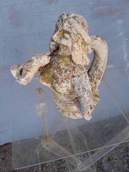 Gargoyle in cement mermaid bugle cathedral ep 1950