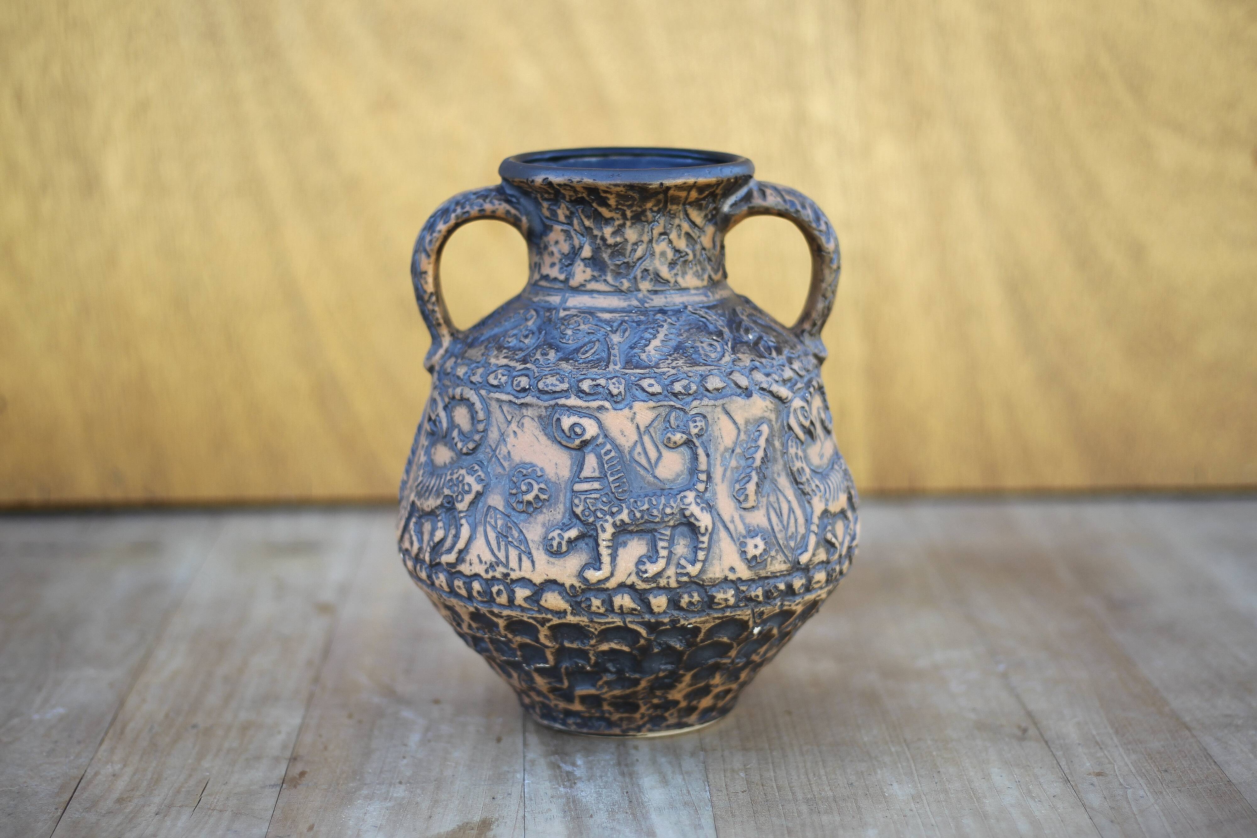 Vintage Jasba ceramic vase, vase with handles, amphora vase