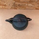 Antique japanese green cast iron teapot flower decor + vintage stand