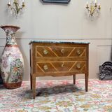 Louis XVI style commode in natural wood and marquetry, 19th century