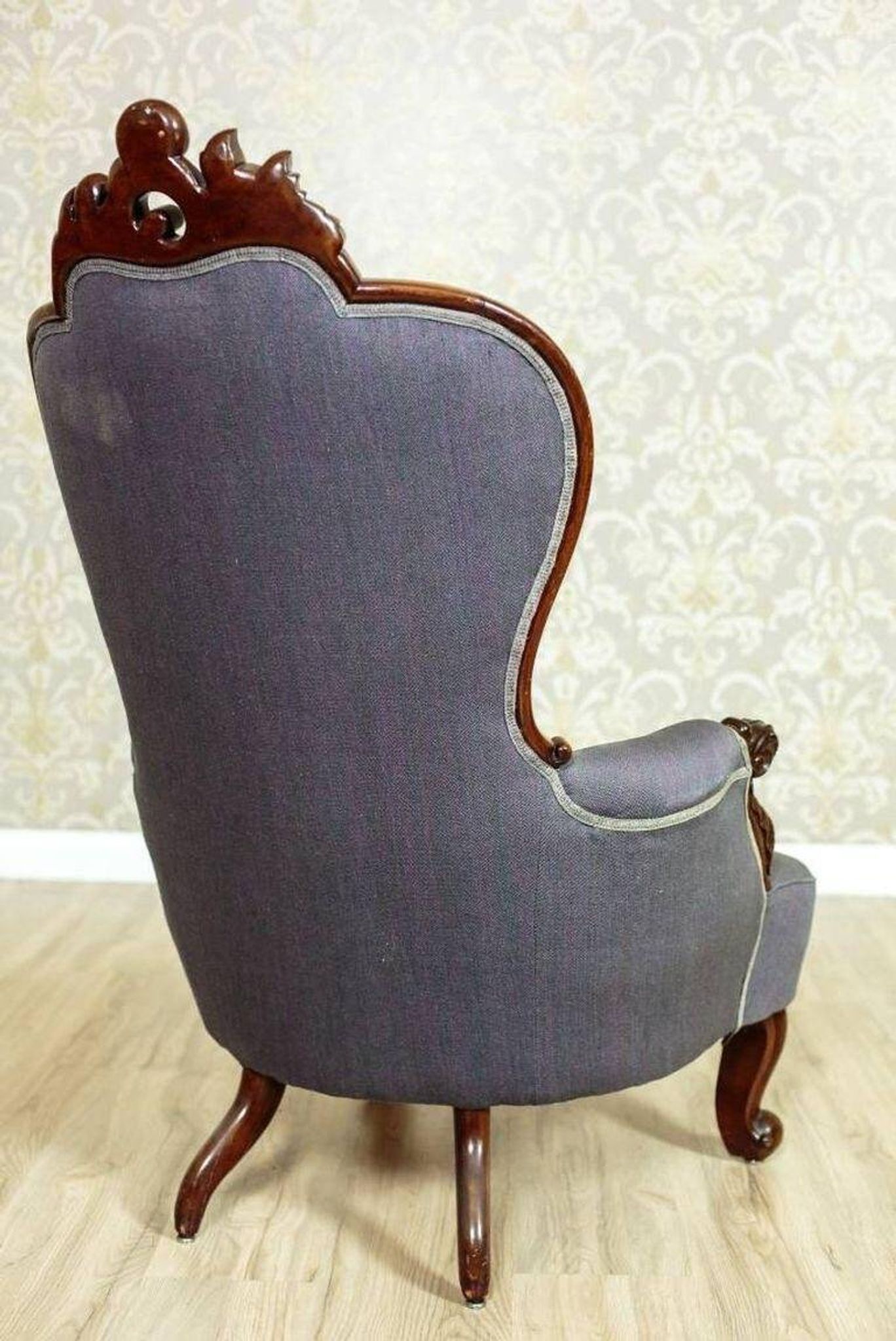 Neo-Rococo Walnut Chair with Violet Fabric, 1860