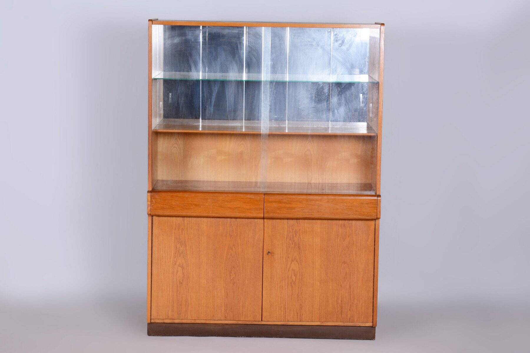 Art Deco Display Cabinet in Oak and Glass, Czech, 1940s