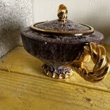 Sucrier en céramique Vallauris bordeaux et dorée par Marius Giuge