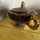 Vallauris ceramic sugar bowl, burgundy and gilded, by Marius Giuge