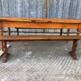 Antique farmhouse table in solid cherry wood with its 2 benches