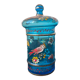Hand-painted blue glass pot flowers and birds