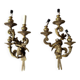 Pair of bronze wall sconces with parrots, early 20th century.