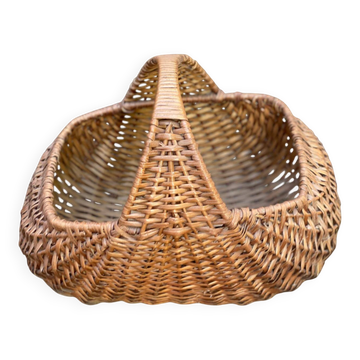 Grand panier à bûches en osier tressé avec anse – Déco rustique / Brocante