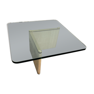 Square travertine vintage bass tabke and glass slab around 1970