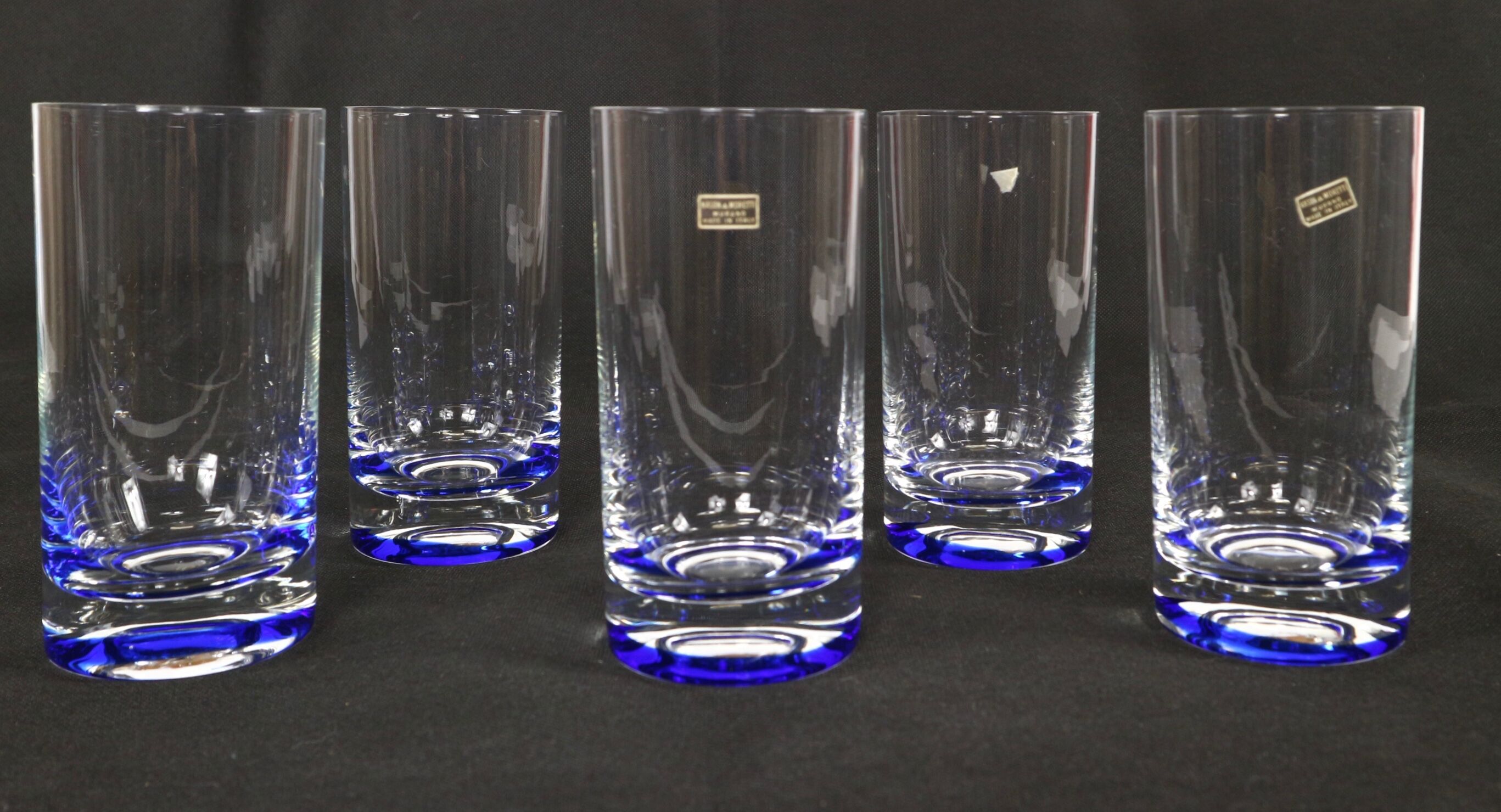 5 glasses with vintage blue decoration in glass by Murano by Nason and Moretti