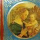 Small Florentine miniature painted wooden plaque "The Adoration" Virgin and Child