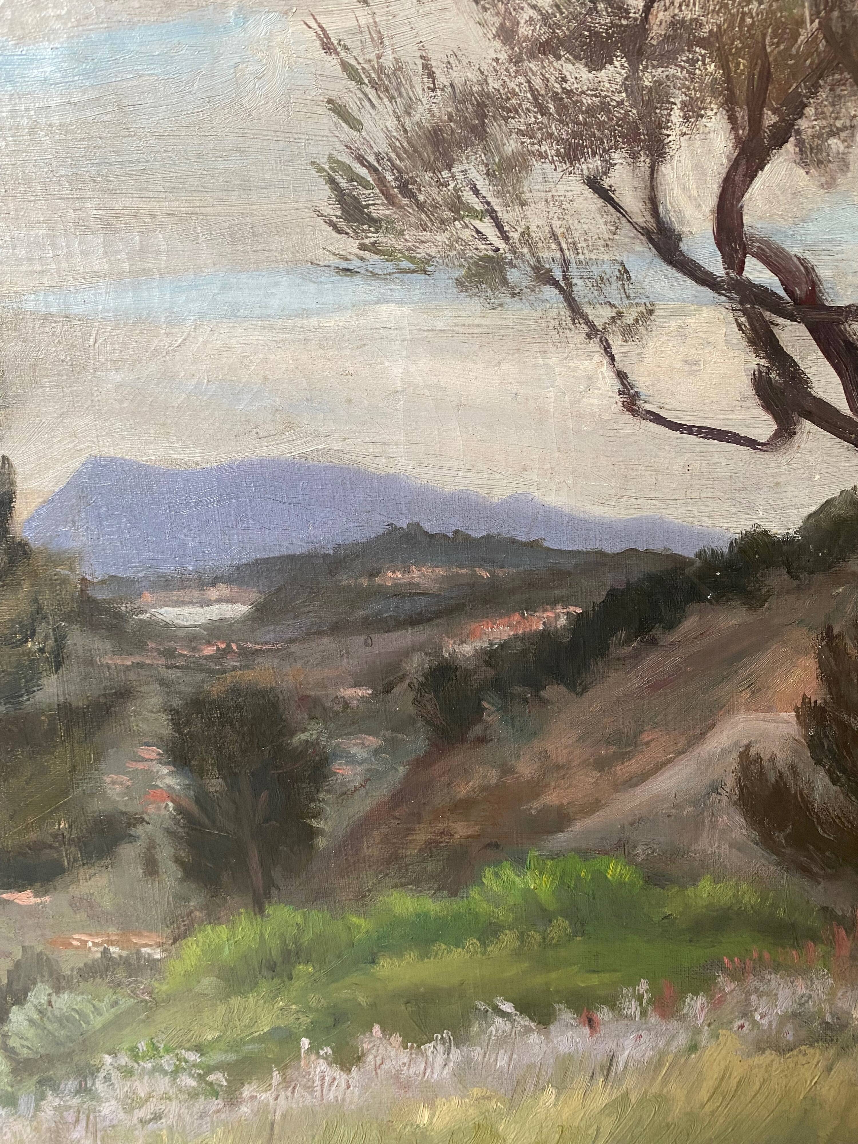 HST painting dated 1959 beautiful "Landscape with mountain" signed + frame