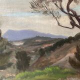 HST painting dated 1959 beautiful "Landscape with mountain" signed + frame