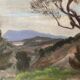 HST painting dated 1959 beautiful "Landscape with mountain" signed + frame