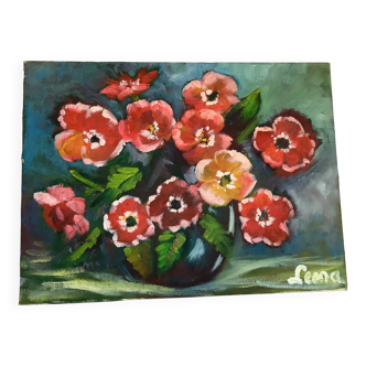 Painting bouquet of flowers oil on canvas signed